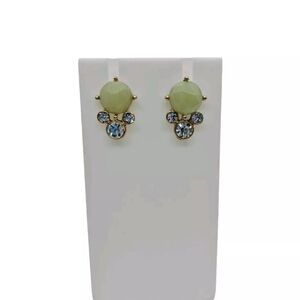 Women's Stud Earrings Light Jade Color With Clear Rhinestones